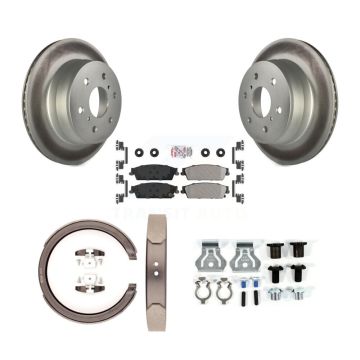 Rear Disc Coated Rotors Semi-Metallic Pads Parking Shoes & Hardware Kit For Chevrolet GMC KGA-107267