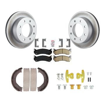 Rear Disc Coated Rotors Ceramic Pads Parking Shoes Hardware Kit For Chevrolet GMC 1500 HD KGA-107287