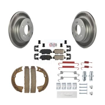 Rear Disc Coated Rotors Ceramic Pads Parking Shoes & Hardware Kit For Hyundai Sonata Kia KGA-107294