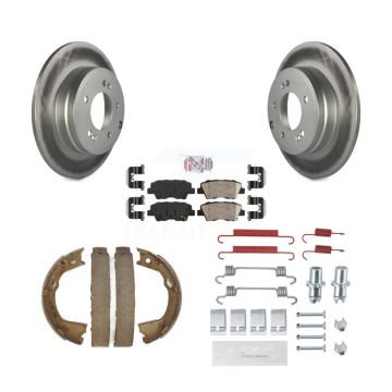 Rear Disc Coated Rotors Ceramic Pads Parking Shoes & Hardware Kit For Hyundai Sonata Kia KGA-107295