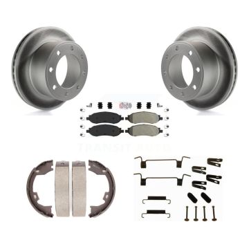 Rear Disc Coated Rotors Semi-Metallic Pads Parking Shoes Hardware Kit For Ford F-350 Duty KGA-107319