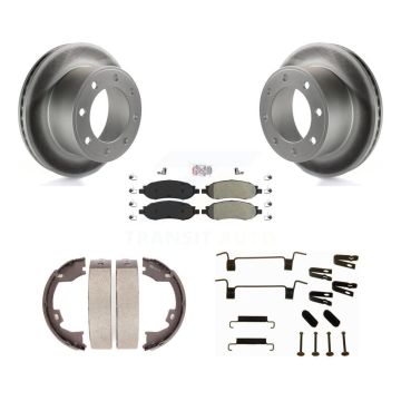 Rear Disc Coated Rotors Semi-Metallic Pads Parking Shoes Hardware Kit For Ford F-350 Duty KGA-107320