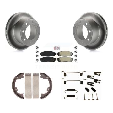 Rear Disc Coated Rotors Semi-Metallic Pads Parking Shoes Hardware Kit For Ford F-250 Duty KGA-107321