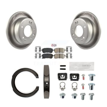 Rear Disc Coated Rotors Ceramic Pads Parking Shoes And Hardware Kit For Kia Sportage FWD KGA-107328