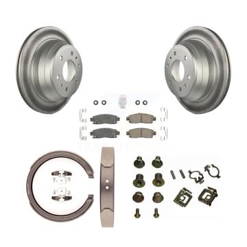 Rear Disc Coated Rotors Ceramic Pads Parking Shoes & Hardware Kit For Chevrolet GMC Envoy KGA-107341