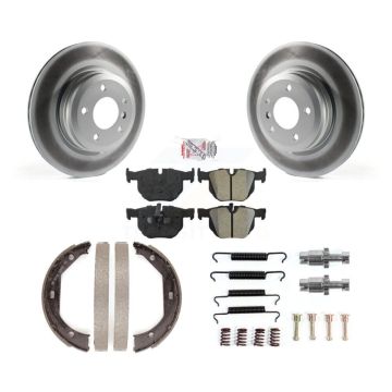Rear Disc Coated Rotors Semi-Metallic Pads Parking Shoes Hardware Kit For BMW 335i xDrive KGA-107343