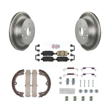 Rear Disc Coated Rotors Ceramic Pads Parking Shoes And Hardware Kit For INFINITI Q50 QX70 KGA-107358