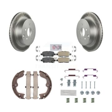 Rear Disc Coated Rotors Ceramic Pads Parking Shoes & Hardware Kit For INFINITI FX35 FX45 KGA-107365
