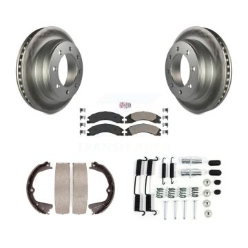 Rear Disc Coated Rotors Semi-Metallic Pads Parking Shoes Hardware Kit For Ford E-350 Duty KGA-107371