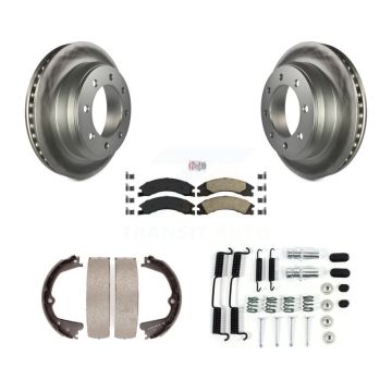 Rear Disc Coated Rotors Ceramic Pads Parking Shoes Hardware Kit For Ford E-350 Super Duty KGA-107372