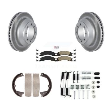 Rear Disc Coated Rotors Ceramic Pads Parking Shoes Hardware Kit For Ford E-350 Super Duty KGA-107375