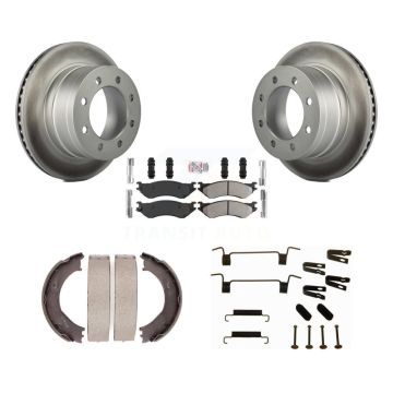 Rear Disc Coated Rotors Semi-Metallic Pads Parking Shoes Hardware Kit For Dodge Ram 2500 KGA-107376
