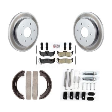 Rear Disc Coated Rotors Ceramic Pads Parking Shoes & Hardware Kit For Nissan TITAN Armada KGA-107395