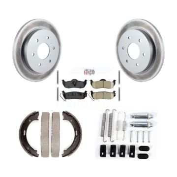 Rear Disc Coated Rotors Ceramic Pads Parking Shoes & Hardware Kit For Nissan TITAN Armada KGA-107396