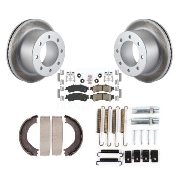 Rear Disc Coated Rotors Ceramic Pads Parking Shoes Hardware Kit For 2001 GMC Sierra 3500 KGA-107399