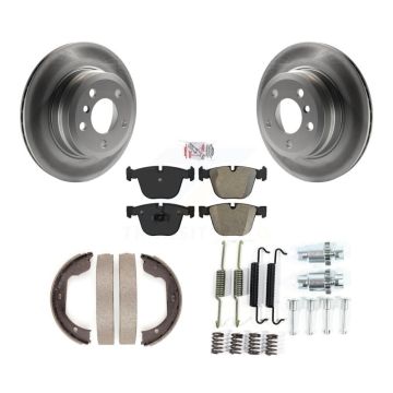 Rear Disc Coated Rotors Semi-Metallic Pads Parking Brake Shoes & Hardware Kit For BMW X6 KGA-107422