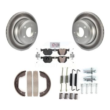 Rear Disc Coated Rotors Semi-Metallic Pads Parking Shoes Hardware Kit For BMW 530xi 528i KGA-107457