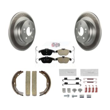 Rear Disc Coated Rotors Semi-Metallic Pads Parking Shoes & Hardware Kit For Mercedes-Benz KGA-107460