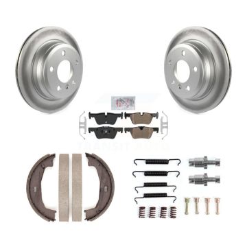 Rear Disc Coated Rotors Semi-Metallic Pads Parking Brake Shoes Hardware Kit For BMW 328i KGA-107487
