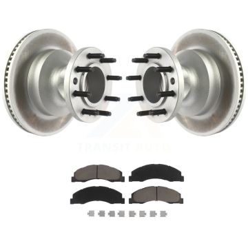 Front Coat Disc Brake Rotor Hub Ceramic Pad Kit For Ford E-350 Super Duty E-450 Econoline KGC-102042