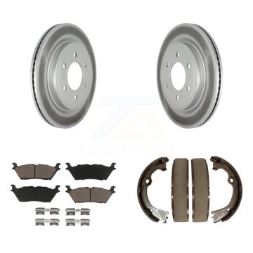 Rear Disc Coated Rotors Ceramic Pads And Parking Brake Shoes Kit For Ford F-150 KGC-103006