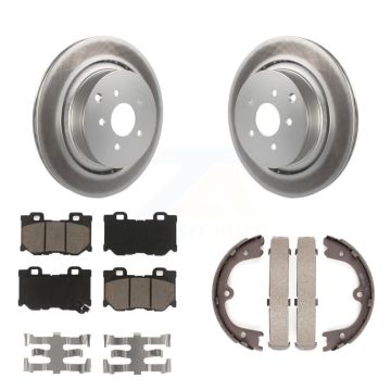Rear Disc Coated Rotors Ceramic Pads Parking Shoes Kit For INFINITI Q50 M37 FX50 QX70 M56 KGC-103009