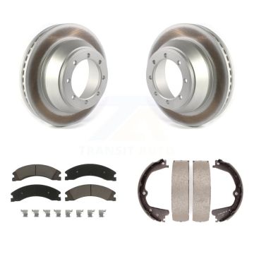 Rear Disc Coated Rotors Ceramic Pads & Parking Brake Shoes Kit For Ford E-450 Super Duty KGC-103046