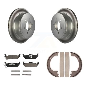 Rear Disc Coated Rotors Ceramic Pads And Parking Shoes Kit For Ford F-150 Lincoln Mark LT KGC-103110