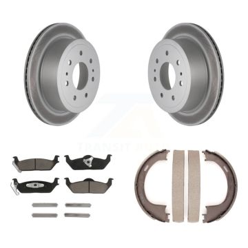 Rear Disc Coated Rotors Ceramic Pads And Parking Shoes Kit For Ford F-150 Lincoln Mark LT KGC-103111