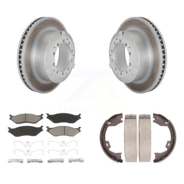 Rear Disc Coated Rotors Ceramic Pads & Parking Shoes Kit For Ford F-450 Super Duty IC LCF KGC-103192