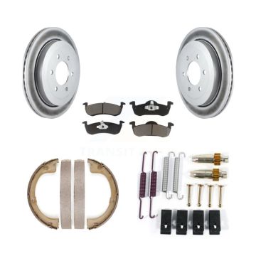 Rear Disc Coated Rotors Ceramic Pads Parking Brake Shoes Hardware Kit For Ford Expedition KGC-103289