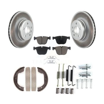 Rear Disc Coated Rotors Ceramic Pads Parking Brake Shoes And Hardware Kit For BMW X5 X6 KGC-103332