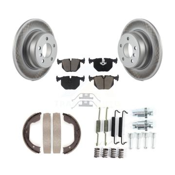 Rear Disc Coated Rotors Ceramic Pads Parking Brake Shoes And Hardware Kit For BMW X5 KGC-103333