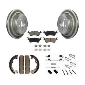 Rear Disc Coated Rotors Ceramic Pads Parking Brake Shoes And Hardware Kit For Ford F-150 KGC-103337
