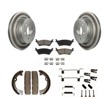 Rear Disc Coated Rotors Ceramic Pads Parking Brake Shoes And Hardware Kit For Ford F-150 KGC-103338