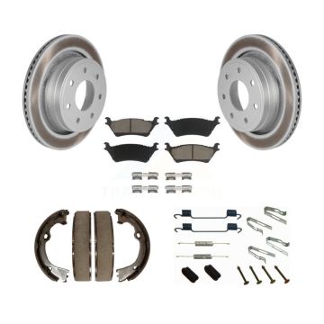 Rear Disc Coated Rotors Ceramic Pads Parking Brake Shoes And Hardware Kit For Ford F-150 KGC-103339