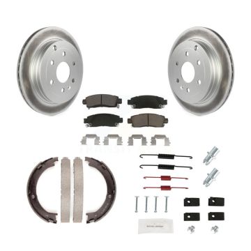 Rear Disc Coated Rotors Ceramic Pads Parking Shoes And Hardware Kit For GMC Acadia Buick KGC-103348