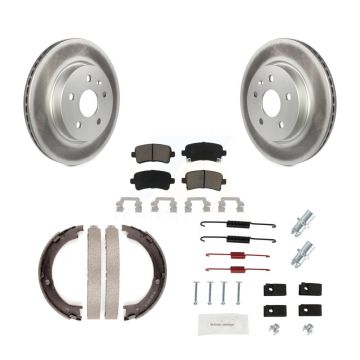 Rear Disc Coated Rotors Ceramic Pads Parking Brake Shoes & Hardware Kit For Cadillac XTS KGC-103349