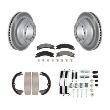 Rear Disc Coated Rotors Ceramic Pads Parking Shoes Hardware Kit For Ford E-350 Super Duty KGC-103378