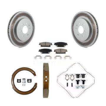 Rear Disc Coated Rotors Ceramic Pads Parking Brake Shoes & Hardware Kit For Cadillac SRX KGC-103386