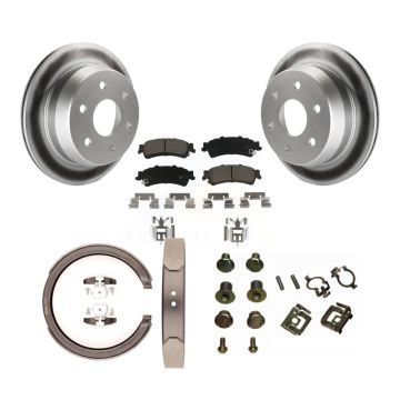 Rear Disc Coated Rotors Ceramic Pads Parking Shoes & Hardware Kit For Chevrolet GMC 1500 KGC-103393
