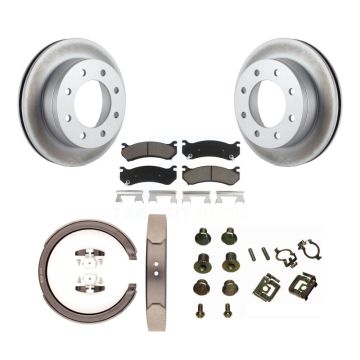 Rear Disc Coated Rotors Ceramic Pads Parking Shoes & Hardware Kit For GMC Sierra 1500 HD KGC-103401