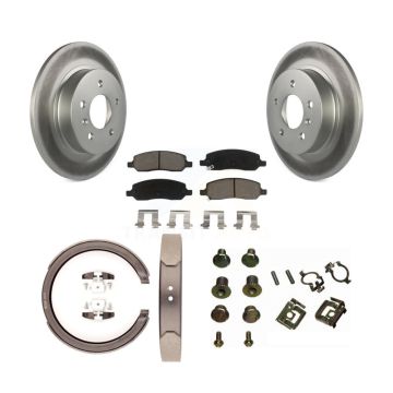 Rear Disc Coated Rotors Ceramic Pads Parking Brake Shoes & Hardware Kit For Cadillac DTS KGC-103402