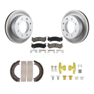Rear Disc Coated Rotors Ceramic Pads Parking Shoes Hardware Kit For Chevrolet GMC 1500 HD KGC-103410