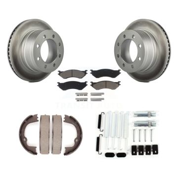 Rear Disc Coated Rotors Ceramic Pads Parking Brake Shoes Hardware Kit For Dodge Ram 1500 KGC-103424