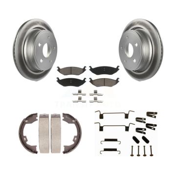 Rear Disc Coated Rotors Ceramic Pads Parking Brake Shoes Hardware Kit For Dodge Ram 1500 KGC-103425