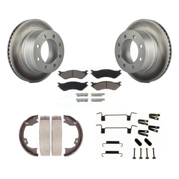 Rear Disc Coated Rotors Ceramic Pads Parking Shoes & Hardware Kit For Dodge Ram 1500 3500 KGC-103426