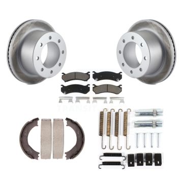 Rear Disc Coated Rotors Ceramic Pads Parking Brake Shoes And Hardware Kit For KGC-103431
