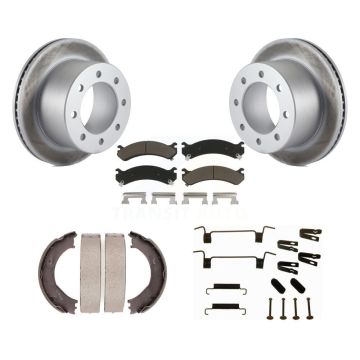 Rear Disc Coated Rotors Ceramic Pads Parking Shoes & Hardware Kit For GMC Sierra 3500 HD KGC-103443