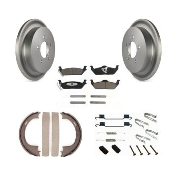 Rear Disc Coated Rotors Ceramic Pads Parking Brake Shoes And Hardware Kit For Ford F-150 KGC-103454